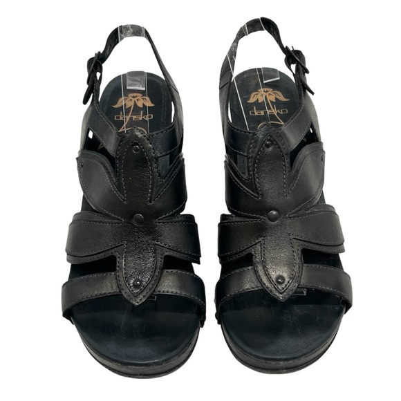 Dansko Nina Black Leather Flower Block Heel Slingback Comfort Sandals Women’s 39 - Picture 4 of 14
